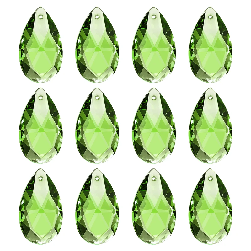 K9 Crystal Pendants Teardrop Beads, 12 Pack 28mm Chandelier, Green