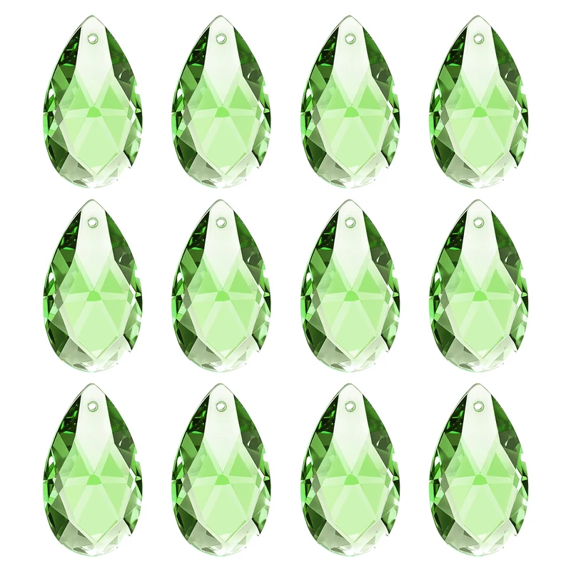 K9 Crystal Pendants Teardrop Beads, 12 Pack 28mm Chandelier, Light Green