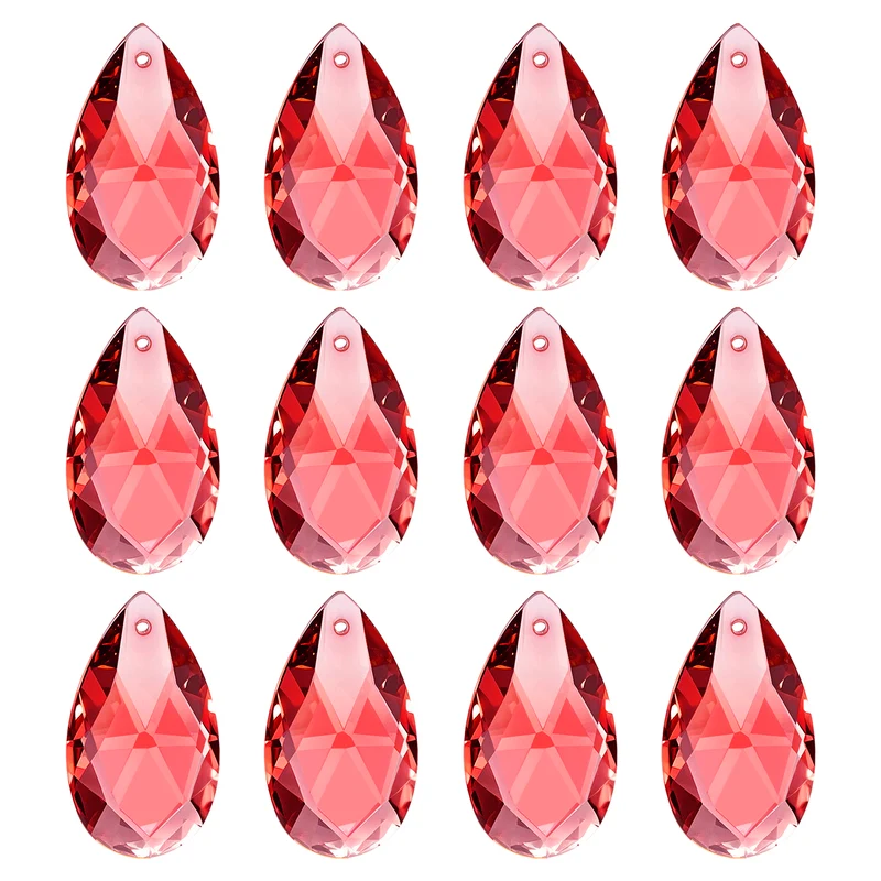 K9 Crystal Pendants Teardrop Beads, 12 Pack 28mm Chandelier, Red