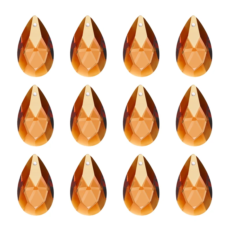 K9 Crystal Pendants Teardrop Beads, 12 Pack 28mm Chandelier, Amber