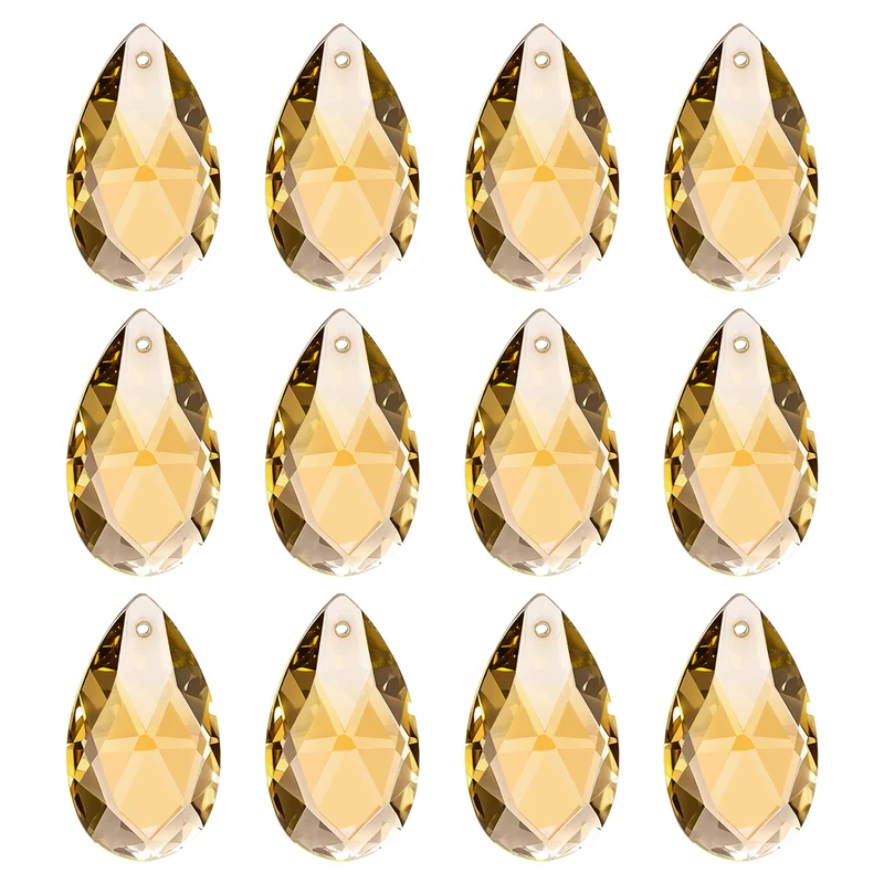 K9 Crystal Pendants Teardrop Beads, 12 Pack 28mm Chandelier, Golden Yellow