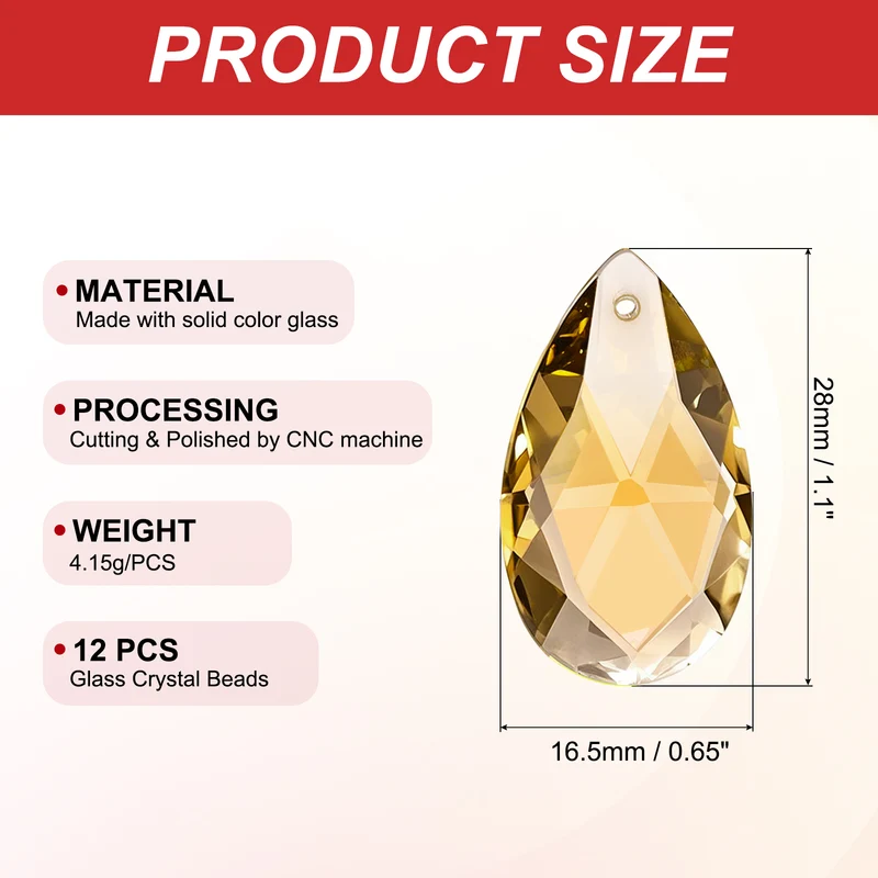 K9 Crystal Pendants Teardrop Beads, 12 Pack 28mm Chandelier, Golden Yellow