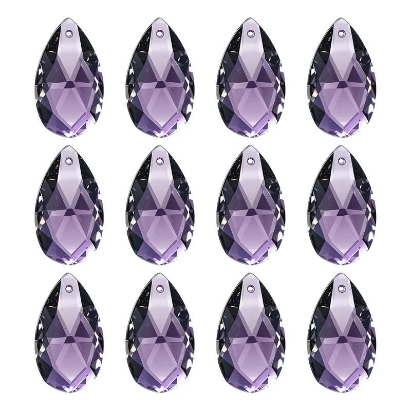 K9 Crystal Pendants Teardrop Beads, 12 Pack 28mm Chandelier, Dark Purple