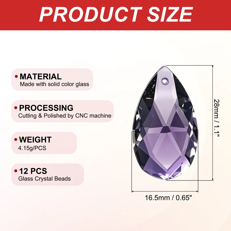 K9 Crystal Pendants Teardrop Beads, 12 Pack 28mm Chandelier, Dark Purple