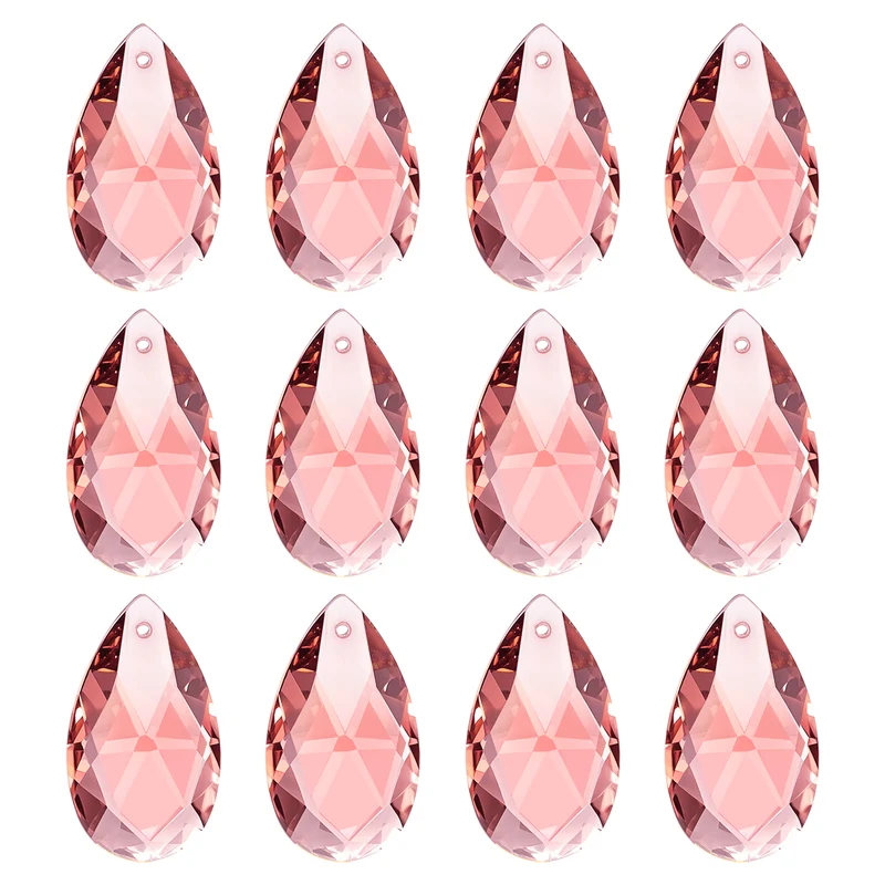 K9 Crystal Pendants Teardrop Beads, 12 Pack 28mm Chandelier, Pink