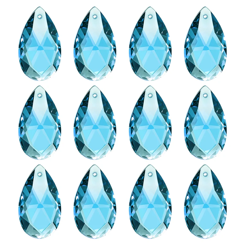 K9 Crystal Pendants Teardrop Beads, 12 Pack 28mm Chandelier, Grass Green