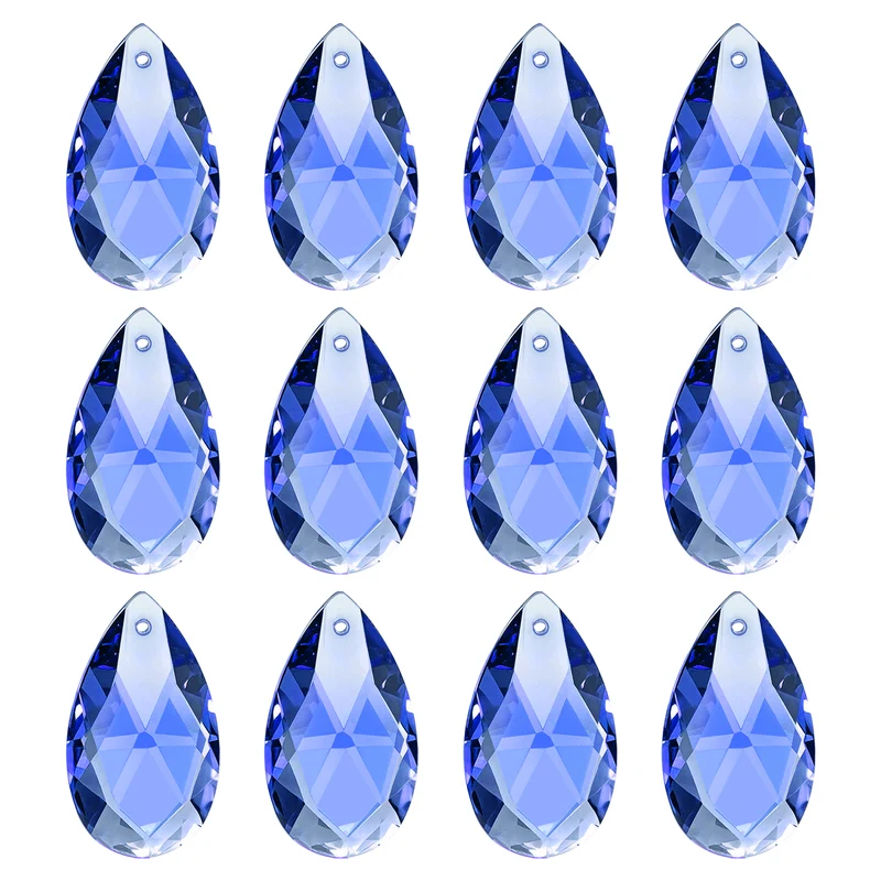K9 Crystal Pendants Teardrop Beads, 12 Pack 28mm Chandelier, Dark Blue