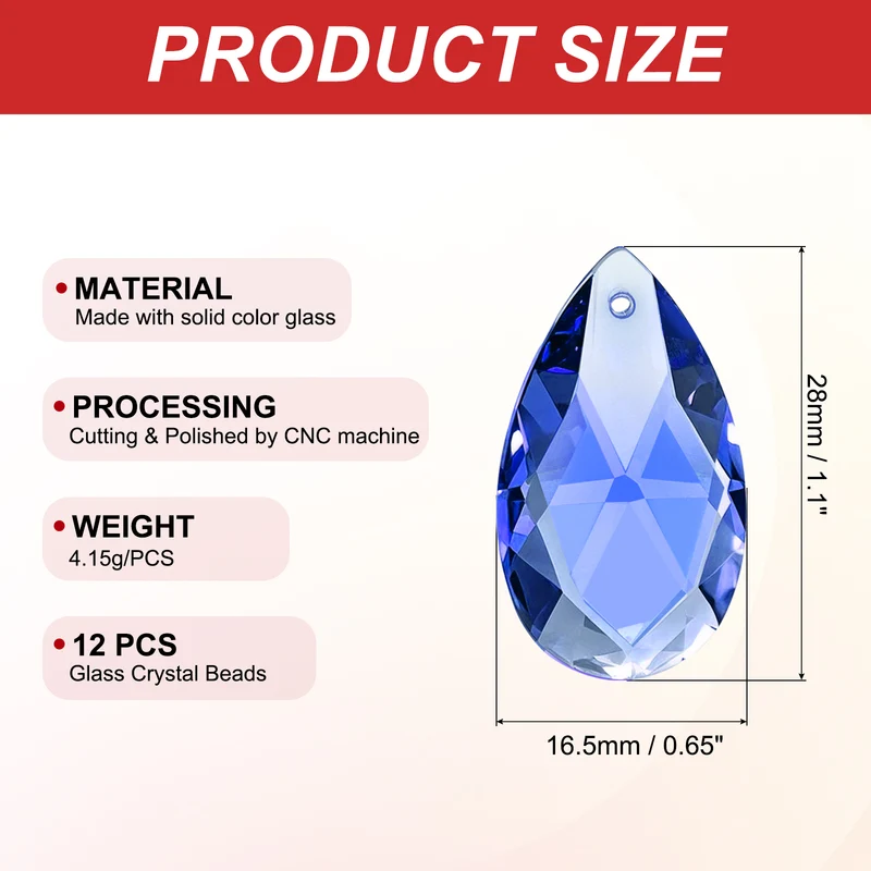 K9 Crystal Pendants Teardrop Beads, 12 Pack 28mm Chandelier, Dark Blue