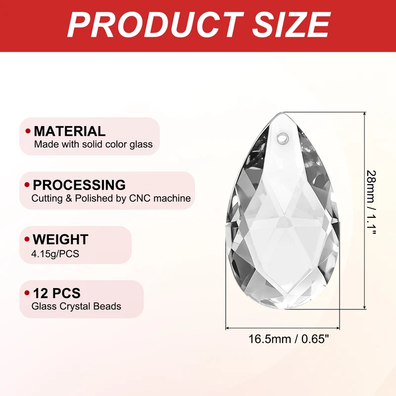 12 x K9 Crystal Pendants Teardrop Beads 28mm Chandelier Clear