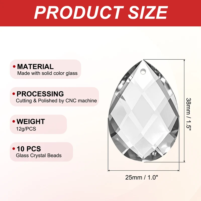 K9 Teardrop Beads, 10 Pack 38mm Grid Beads, Clear