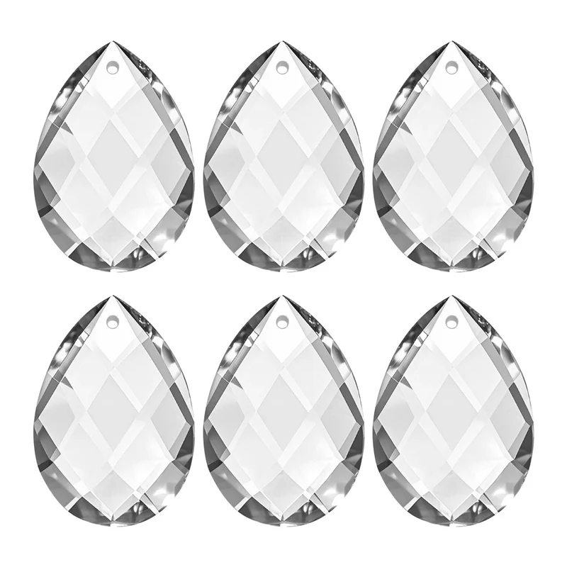 6 x K9 Teardrop Beads 38mm Grid Beads Clear