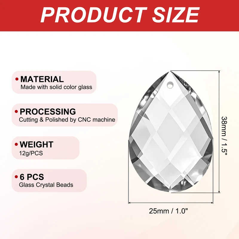 6 x K9 Teardrop Beads 38mm Grid Beads Clear