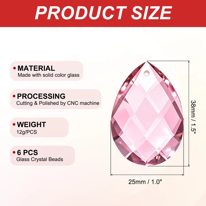 K9 Teardrop Beads, 6 Pack 38mm Grid Beads, Pink