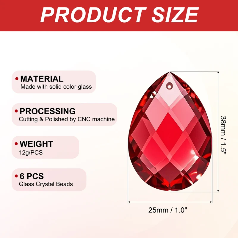 K9 Teardrop Beads, 6 Pack 38mm Grid Beads, Red