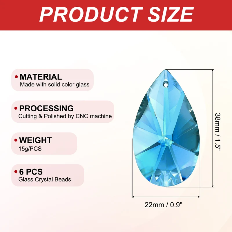 K9 Crystal Pendants Beads, 6 Pack 38mm Chandelier Prisms Decor Blue