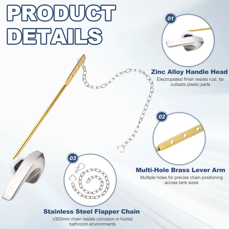2Pcs Toilet Handle Replacement Kit Front Mount, 206mm Lever, Brushed Nickel