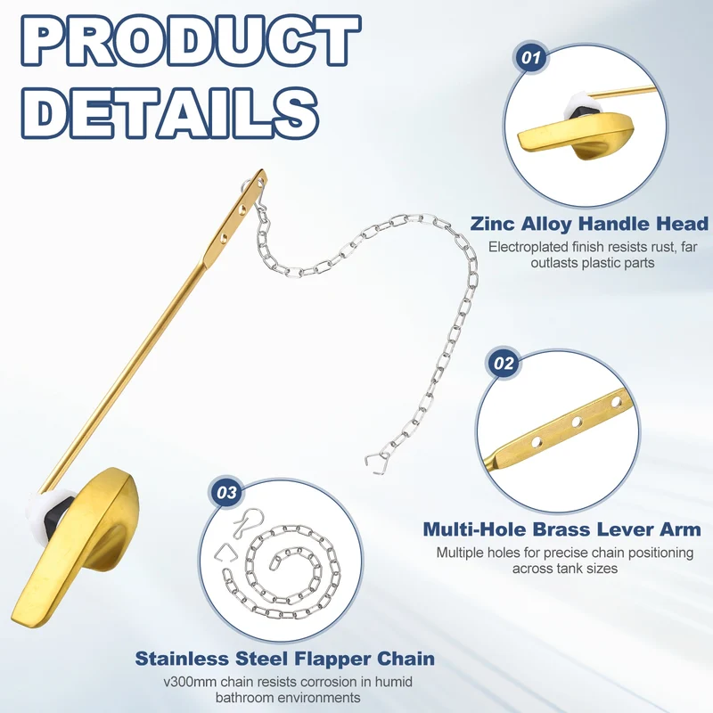 2Pcs Toilet Handle Replacement Kit Front Mount, 206mm Lever, Brushed Gold