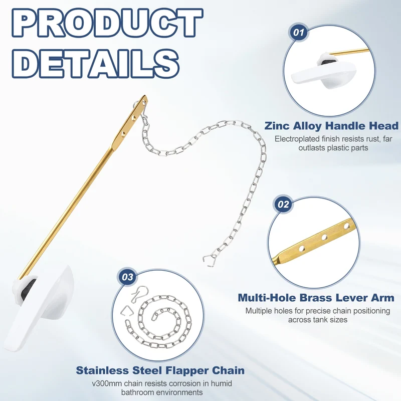 2Pcs Toilet Handle Replacement Kit Front Mount, 206mm Lever, White