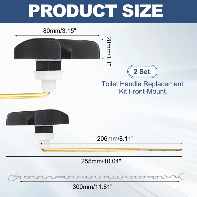 2Pcs Toilet Handle Replacement Kit Front Mount, 206mm Lever, Black Bronze