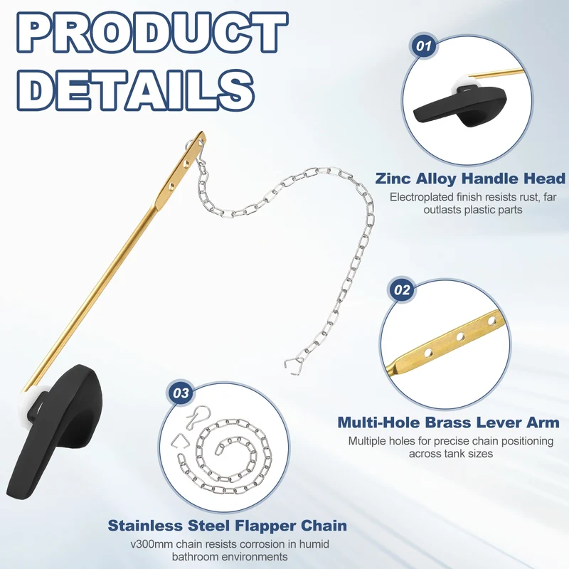 2Pcs Toilet Handle Replacement Kit Front Mount, 206mm Lever, Matte Black