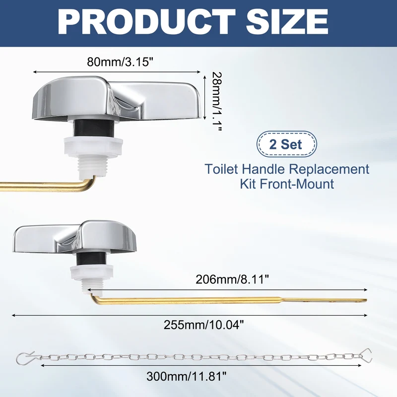 2Pcs Toilet Handle Replacement Kit Front Mount, Silver