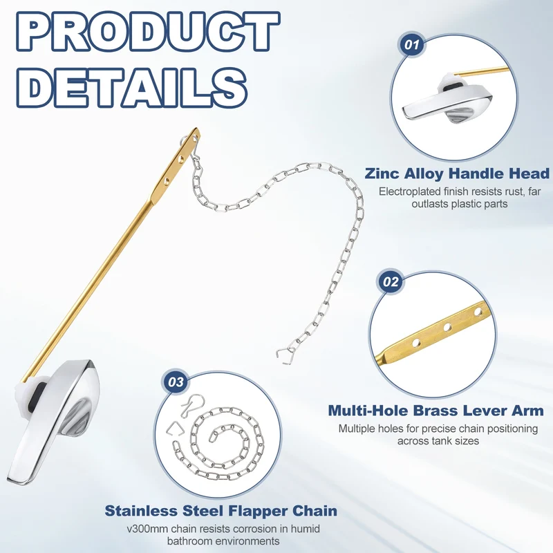 2Pcs Toilet Handle Replacement Kit Front Mount, Silver