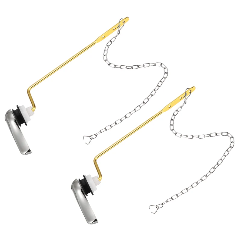 2Pcs Side Mount ABS Toilet Flush Handle with Flapper Chain, Silver