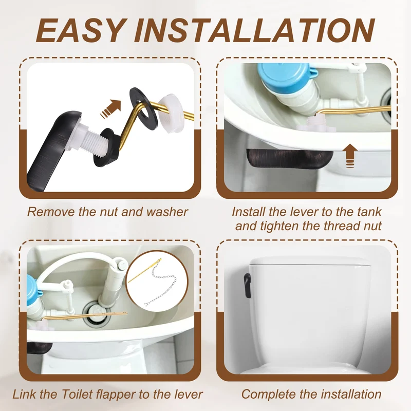 Side Mount ABS Toilet Flush Handle with Flapper Chain, Silver