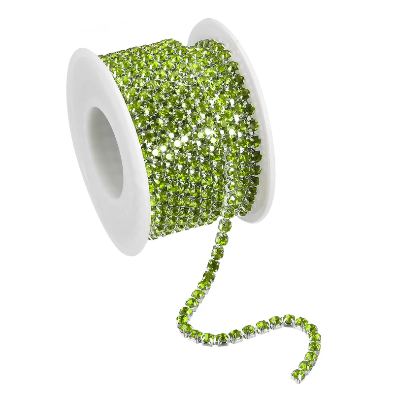 5.5 Yards Crystal Rhinestone Chain, 4mm Close Claw Chain Trim Light Green