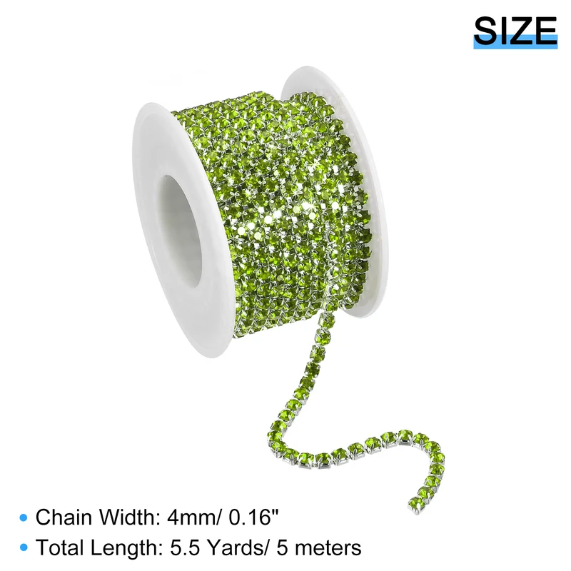 5.5 Yards Crystal Rhinestone Chain, 4mm Close Claw Chain Trim Light Green