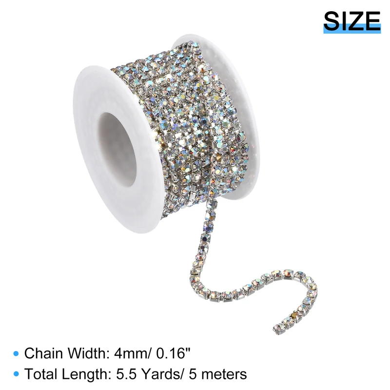 5.5 Yards Crystal Rhinestone Chain, 4mm Close Claw Chain Trim AB Color