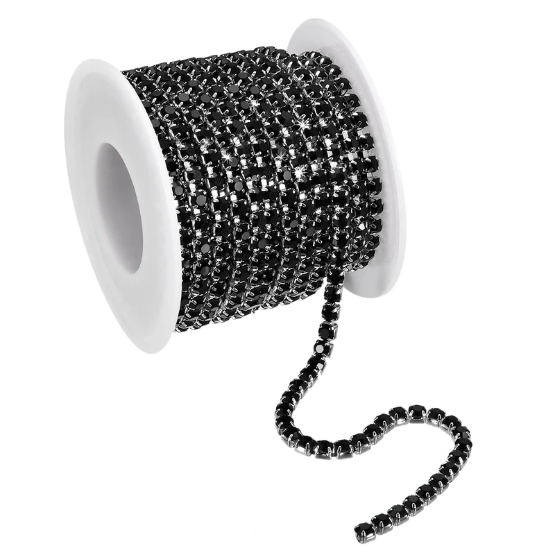11 Yards Crystal Rhinestone Chain, 4mm Close Claw Chain Trim Black