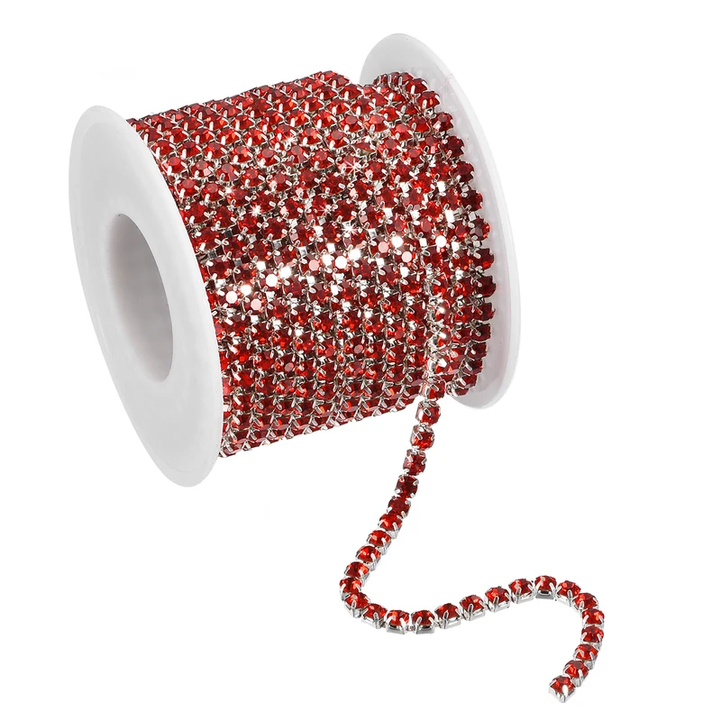 11 Yards Crystal Rhinestone Chain, 4mm Close Claw Chain Trim Dark Red