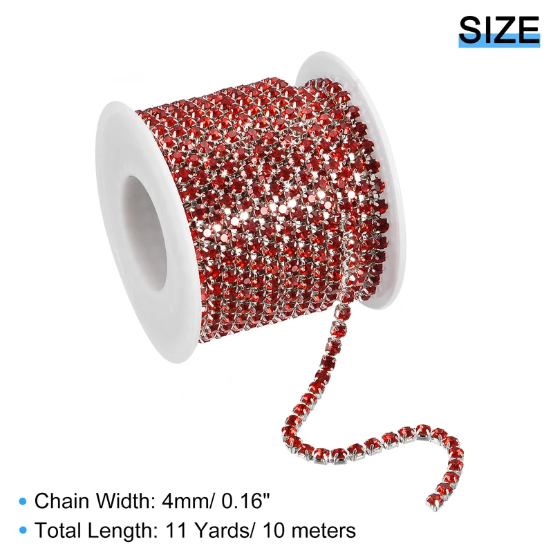 11 Yards Crystal Rhinestone Chain, 4mm Close Claw Chain Trim Dark Red