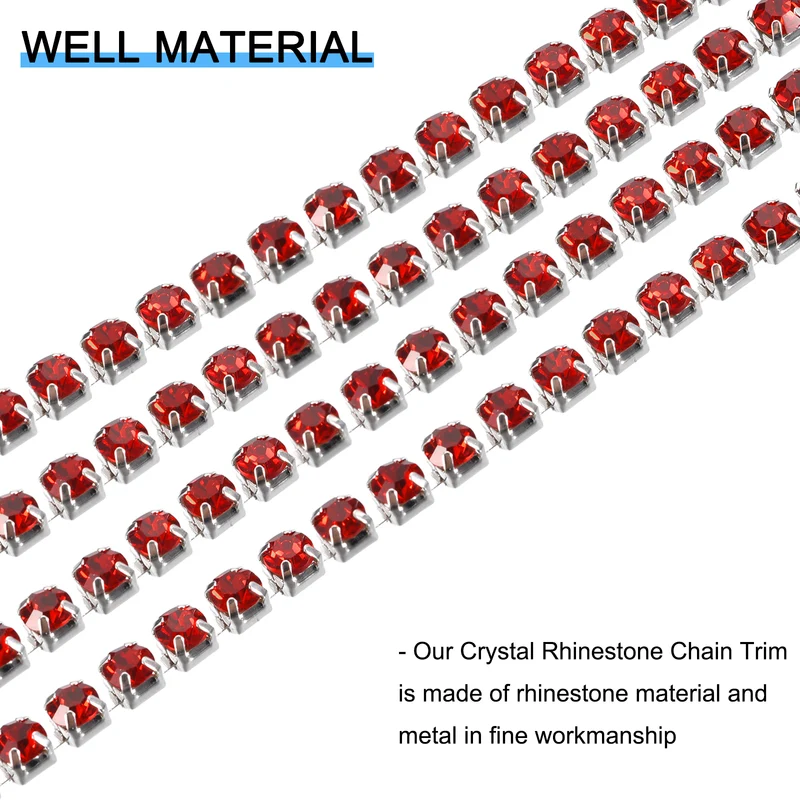 11 Yards Crystal Rhinestone Chain, 4mm Close Claw Chain Trim Dark Red