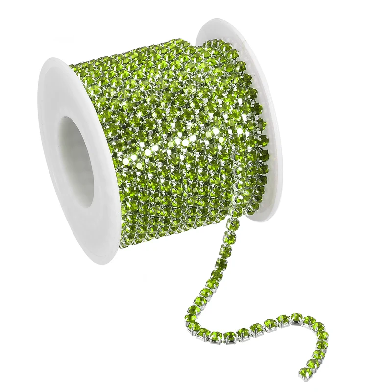 11 Yards Crystal Rhinestone Chain, 4mm Close Claw Chain Trim Light Green