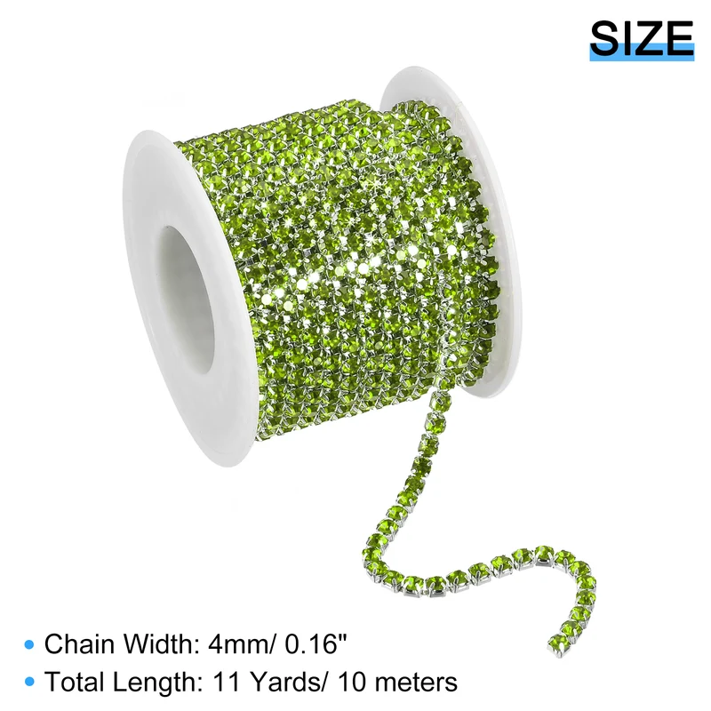11 Yards Crystal Rhinestone Chain, 4mm Close Claw Chain Trim Light Green