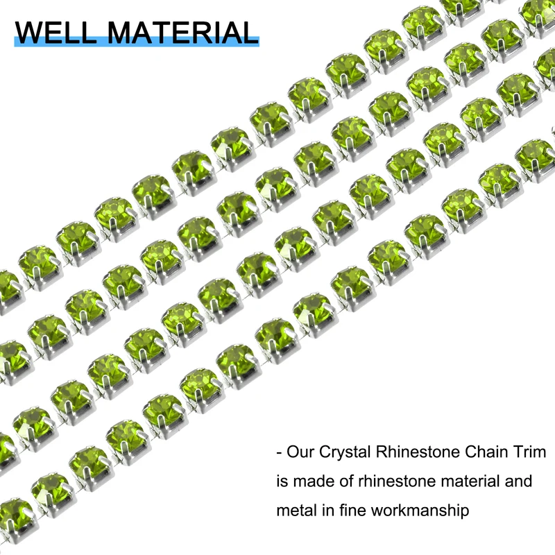 11 Yards Crystal Rhinestone Chain, 4mm Close Claw Chain Trim Light Green