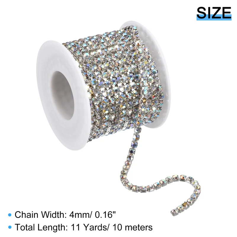 11 Yards Crystal Rhinestone Chain, 4mm Close Claw Chain Trim AB Color