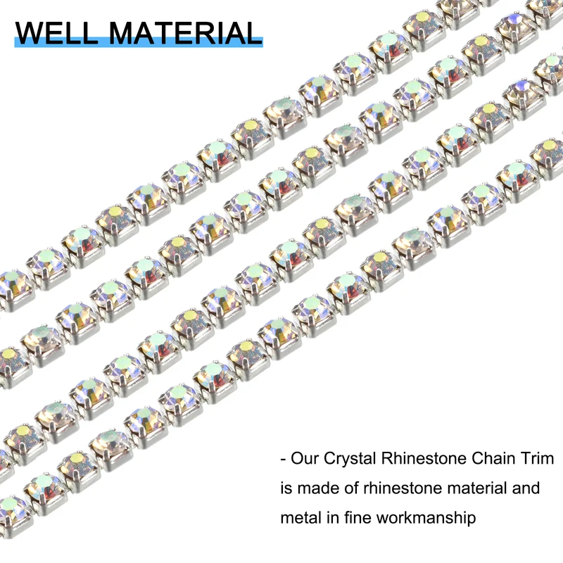 11 Yards Crystal Rhinestone Chain, 4mm Close Claw Chain Trim AB Color