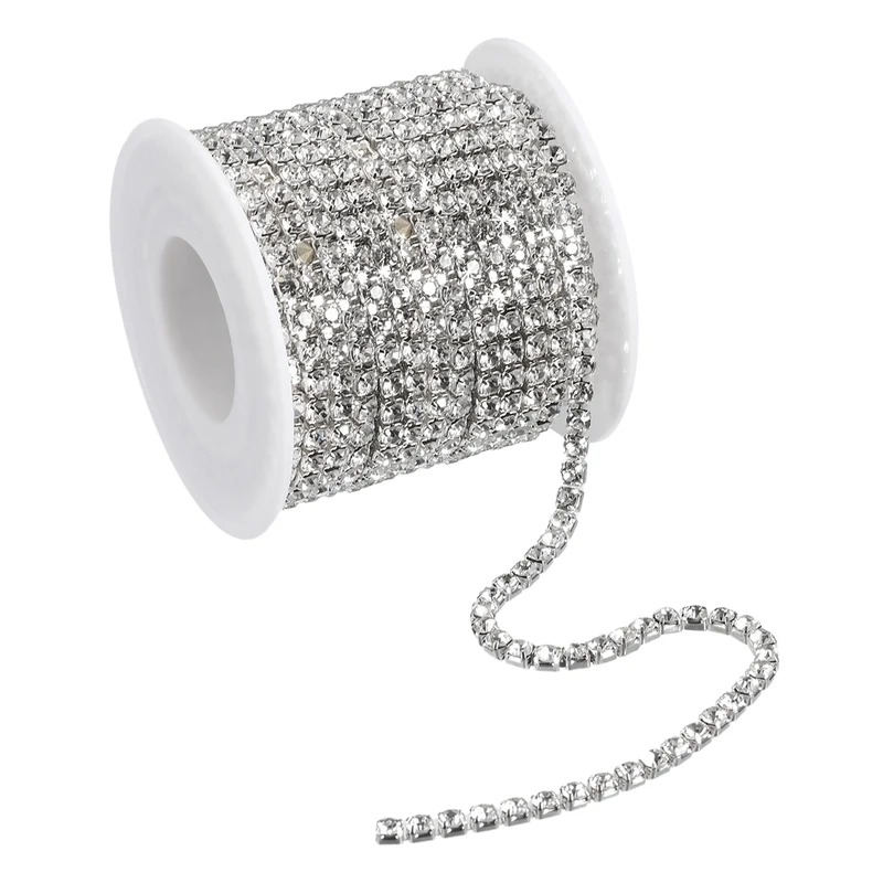 11 Yards Crystal Rhinestone Chain, 4mm Close Claw Chain Trim White