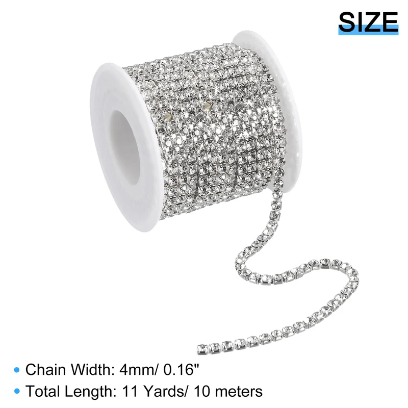 11 Yards Crystal Rhinestone Chain, 4mm Close Claw Chain Trim White