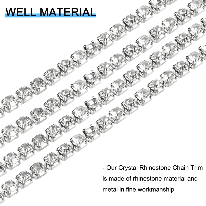 11 Yards Crystal Rhinestone Chain, 4mm Close Claw Chain Trim White