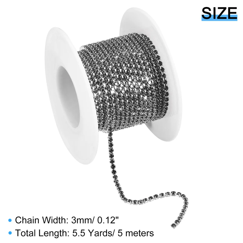 5.5 Yards Crystal Rhinestone Chain, 3mm Close Claw Chain Trim Gray