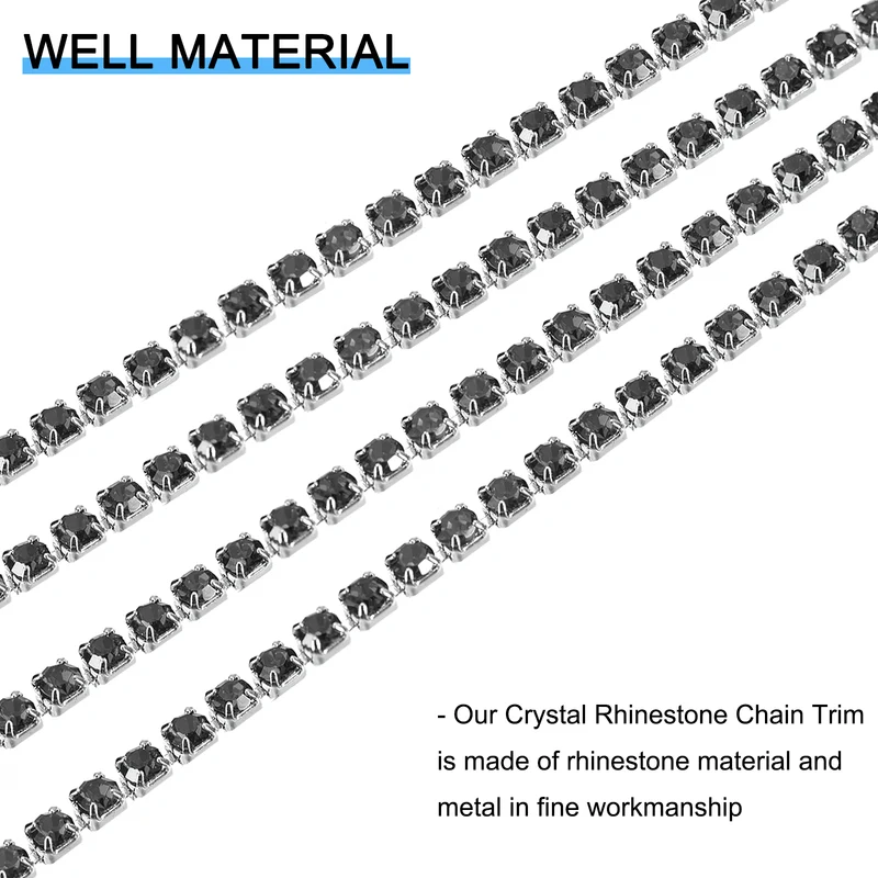 5.5 Yards Crystal Rhinestone Chain, 3mm Close Claw Chain Trim Gray