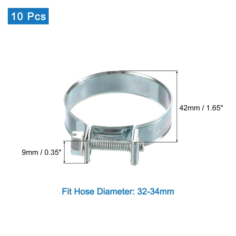 10Pcs Mini Fuel Line Pipe Hose Clamp Clip, Adjustable 32-34mm, Zinc Plated