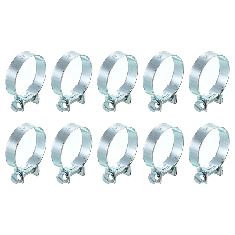 10Pcs Mini Fuel Line Pipe Hose Clamp Clip, Adjustable 30-32mm, Zinc Plated