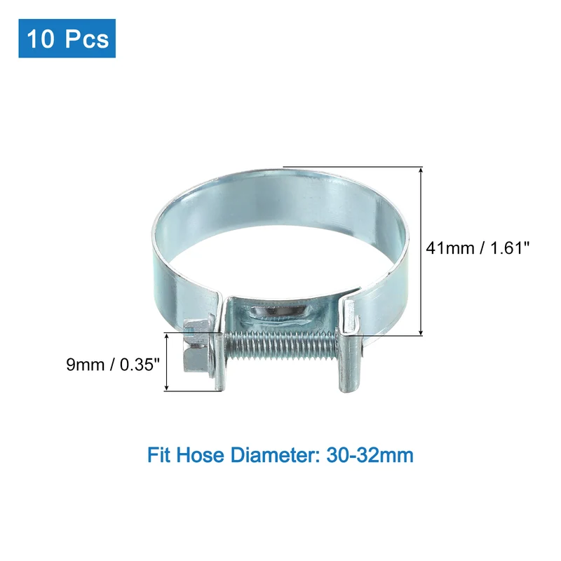 10Pcs Mini Fuel Line Pipe Hose Clamp Clip, Adjustable 30-32mm, Zinc Plated