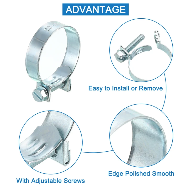 10Pcs Mini Fuel Line Pipe Hose Clamp Clip, Adjustable 30-32mm, Zinc Plated