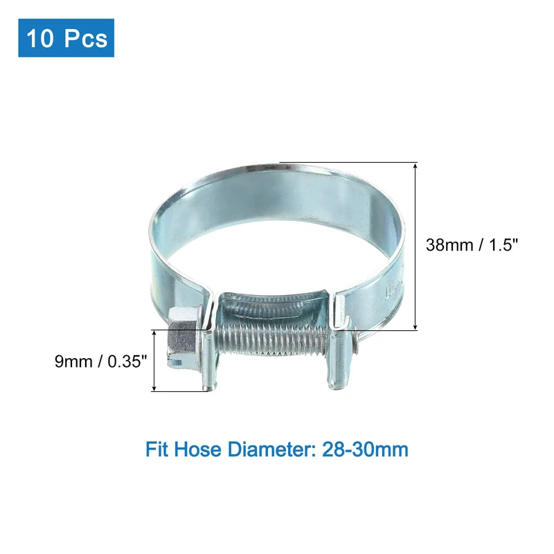 10Pcs Mini Fuel Line Pipe Hose Clamp Clip, Adjustable 28-30mm, Zinc Plated